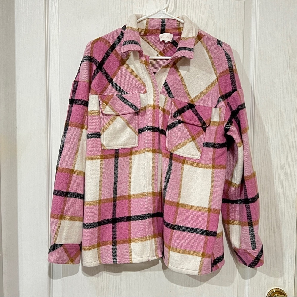 Entro Pink Plaid Button-Up Shirt Jacket